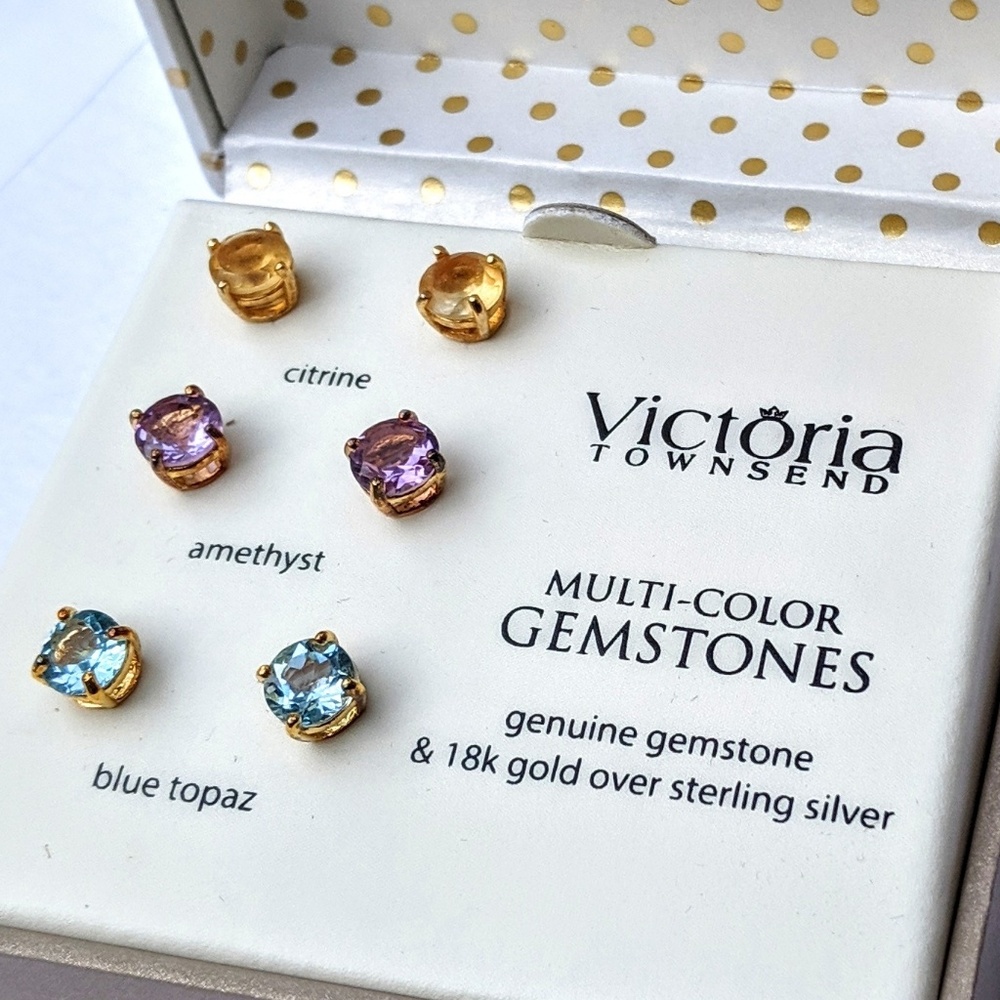 Multistone set of 3 stud earrings 8 1/3 CT. Tw